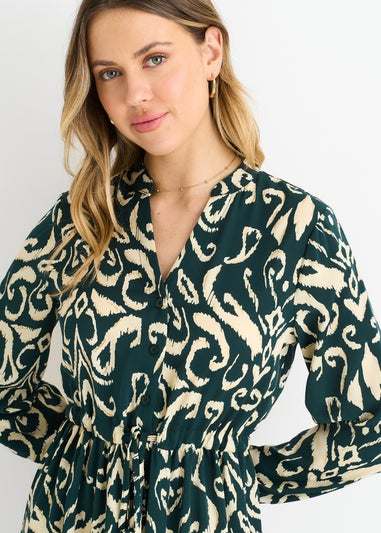 Gini London Green Ikat Print Tie Waist Maxi Dress