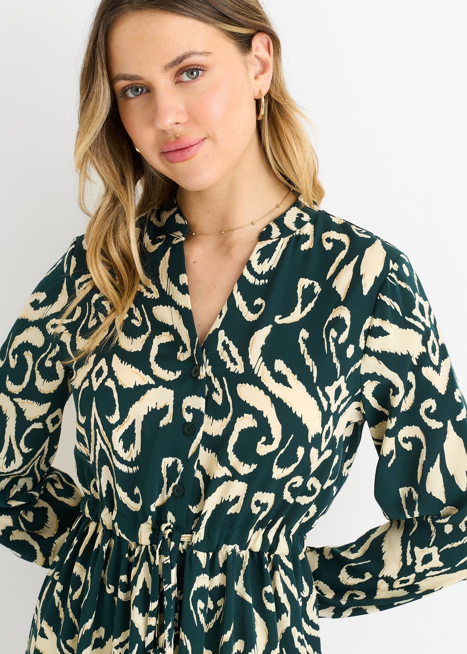 Gini London Green Ikat Print Tie Waist Maxi Dress