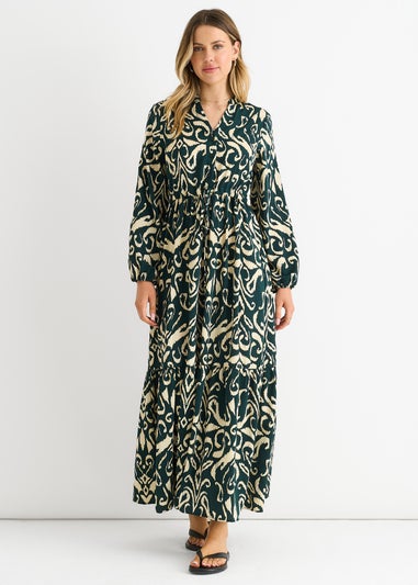 Gini London Green Ikat Print Tie Waist Maxi Dress