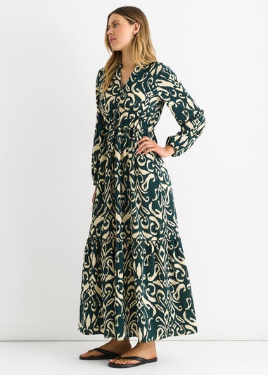 Gini London Green Ikat Print Tie Waist Maxi Dress