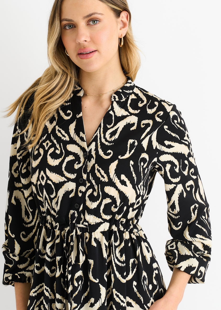 Gini London Black Ikat Print Tie Waist Maxi Dress