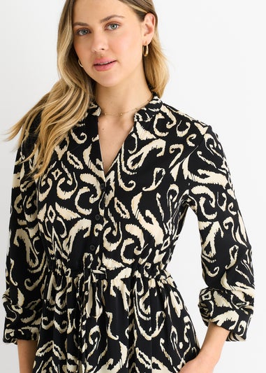 Gini London Black Ikat Print Tie Waist Maxi Dress