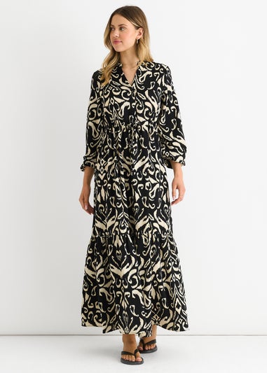 Gini London Black Ikat Print Tie Waist Maxi Dress
