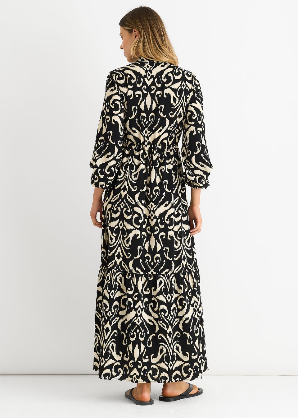 Gini London Black Ikat Print Tie Waist Maxi Dress