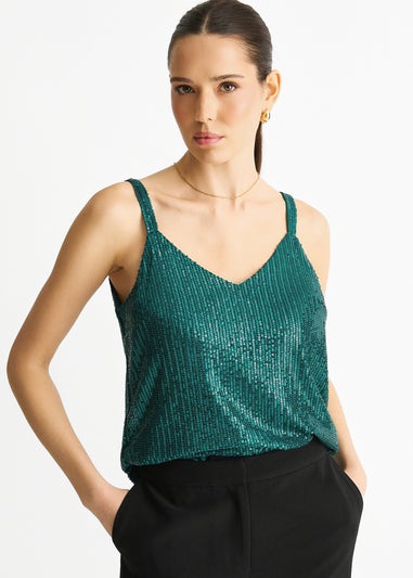 Gini London Green Sequin V Neck Cami Top