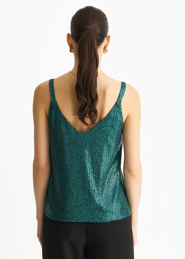 Gini London Green Sequin V Neck Cami Top