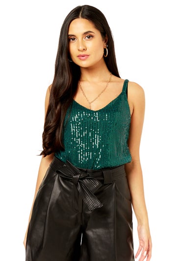 Gini London Green Sequin V Neck Cami Top