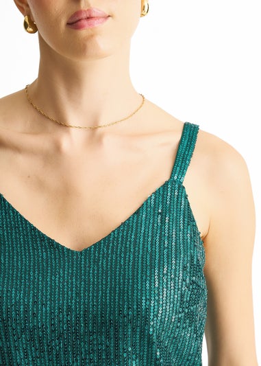 Gini London Green Sequin V Neck Cami Top