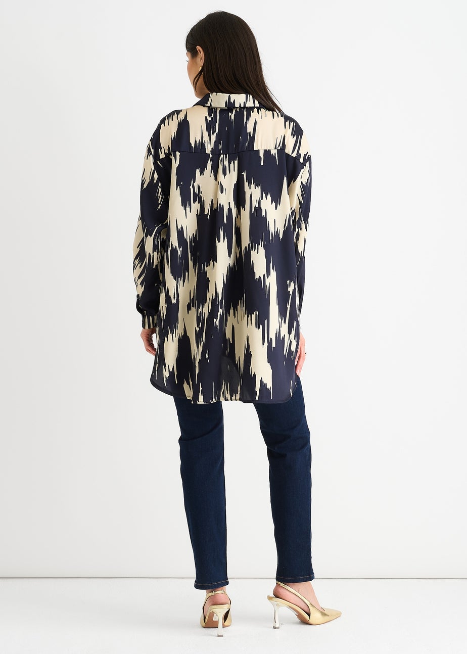 Gini London Navy Aztec Print Oversized Shirt