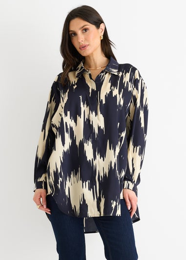 Gini London Navy Aztec Print Oversized Shirt