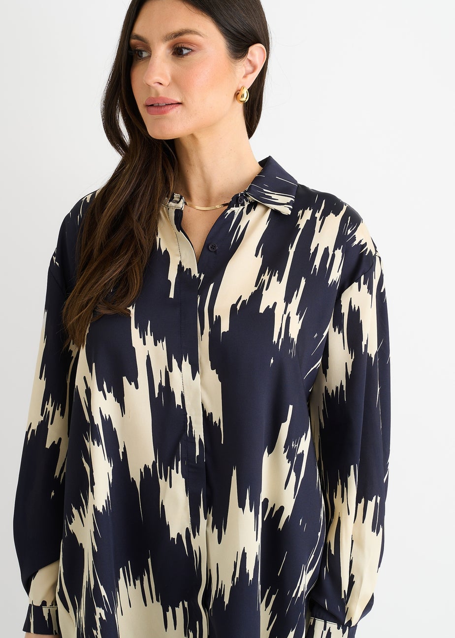 Gini London Navy Aztec Print Oversized Shirt