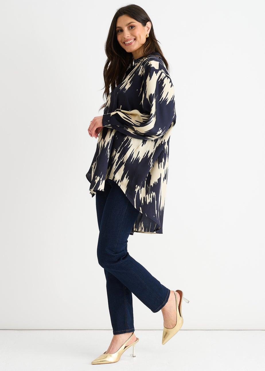 Gini London Navy Aztec Print Oversized Shirt