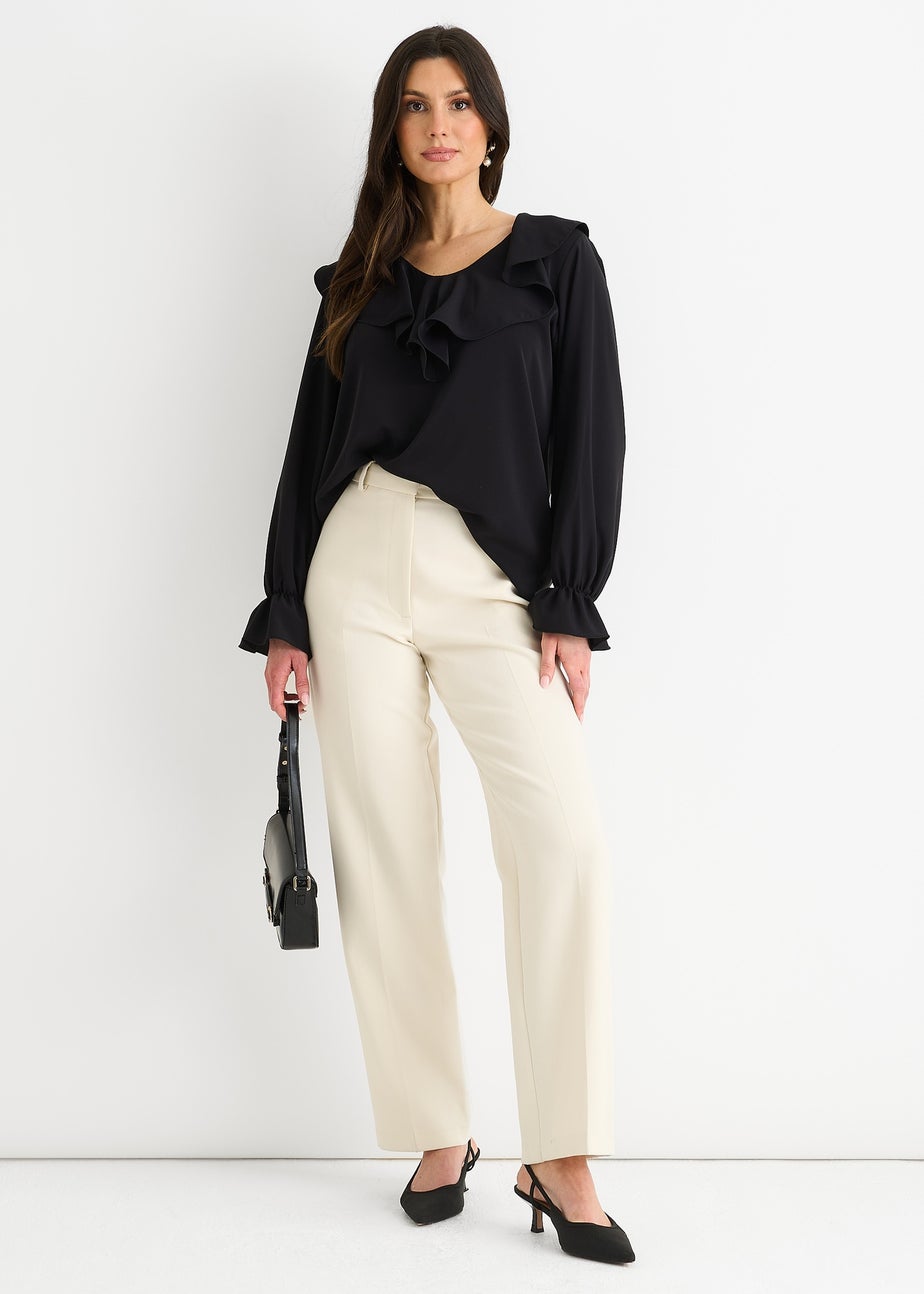 Gini London Black Wide Frill Loose Fit Blouse