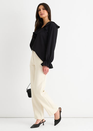 Gini London Black Wide Frill Loose Fit Blouse