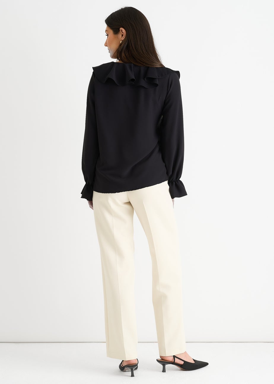 Gini London Black Wide Frill Loose Fit Blouse