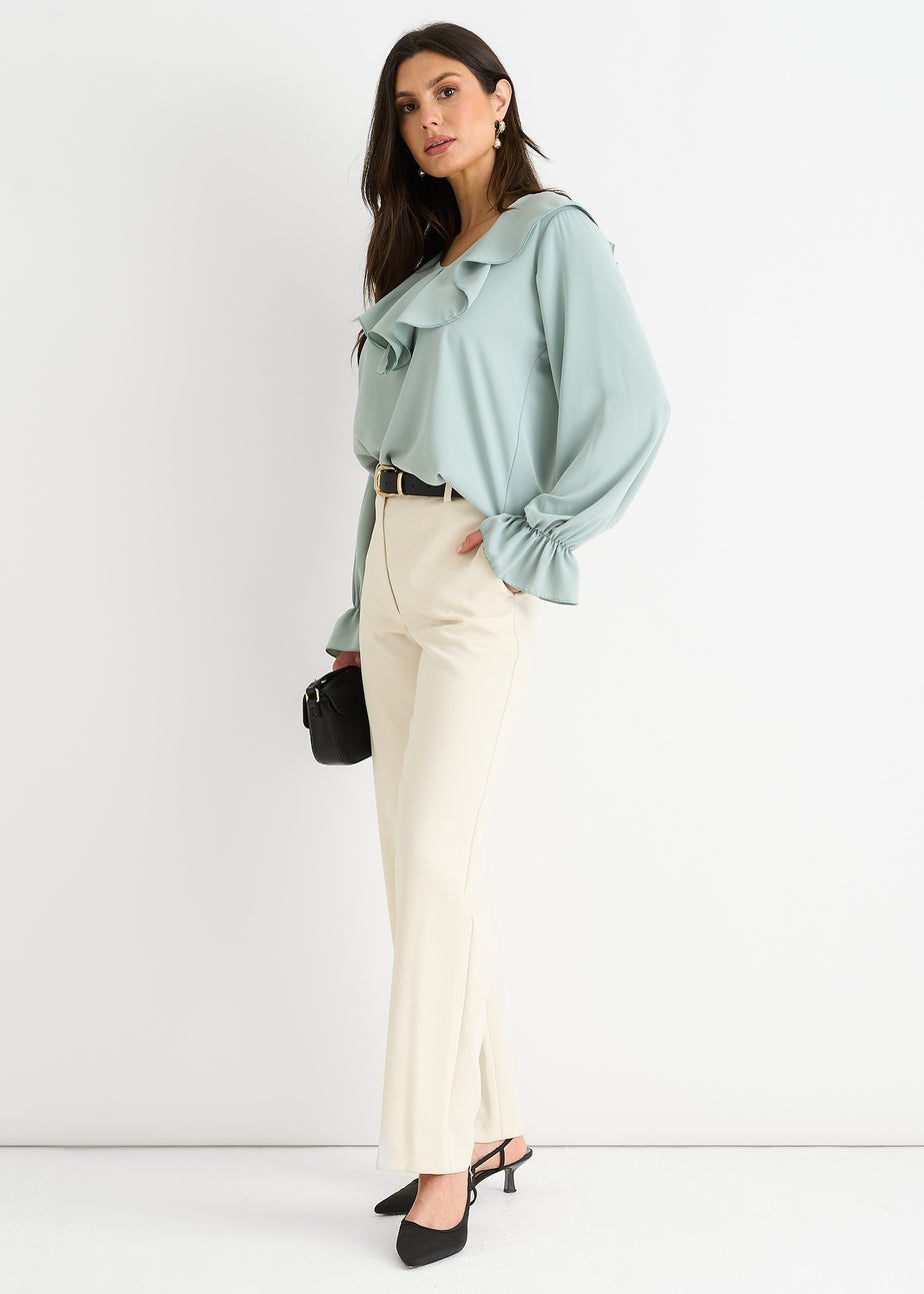 Gini London Sage Green Wide Frill Loose Fit Blouse