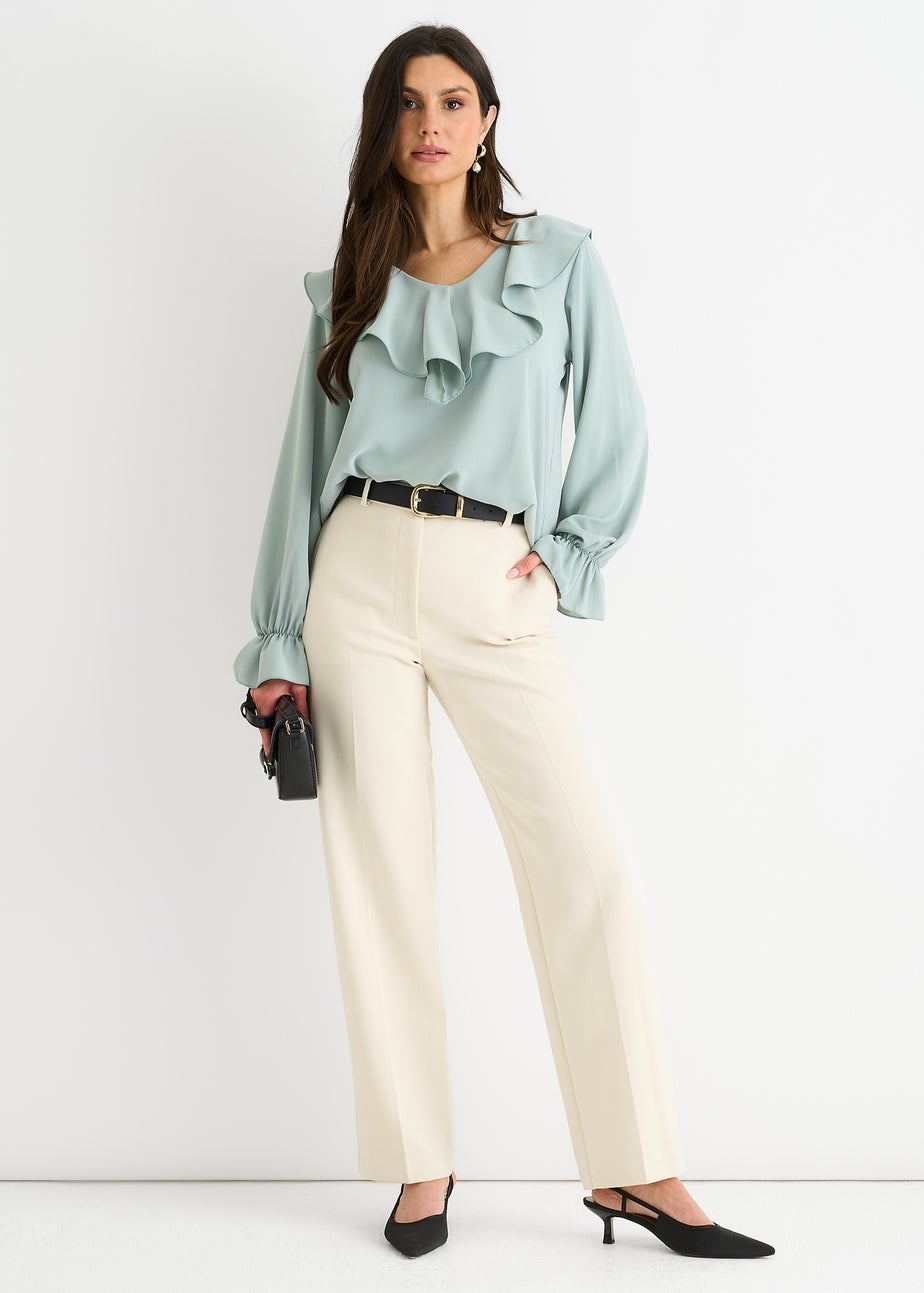 Gini London Sage Green Wide Frill Loose Fit Blouse