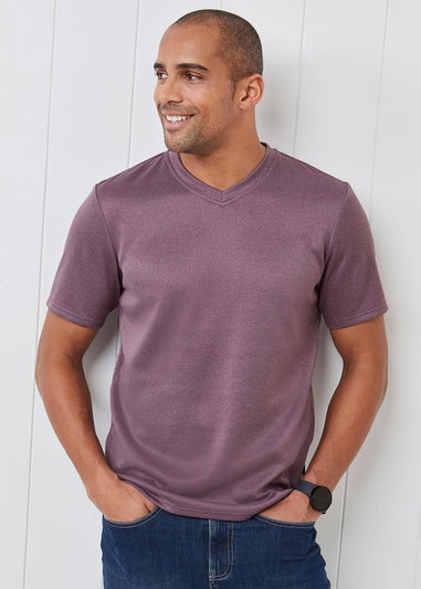 Cotton Traders Washed Plum Breathable Short Sleeve V Neck Top