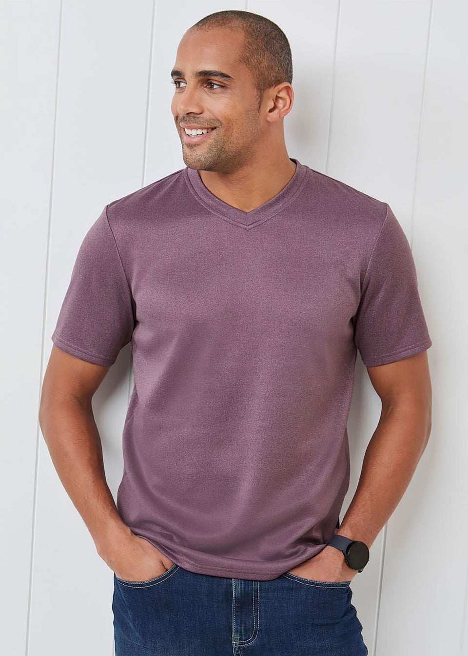 Cotton Traders Washed Plum Breathable Short Sleeve V Neck Top