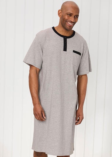Cotton Traders Grey Marl Cotton Rich Short Sleeve Jersey Nightshirt