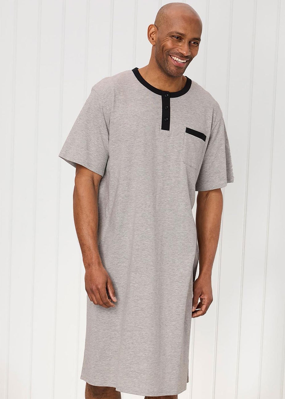 Cotton Traders Grey Marl Cotton Rich Short Sleeve Jersey Nightshirt