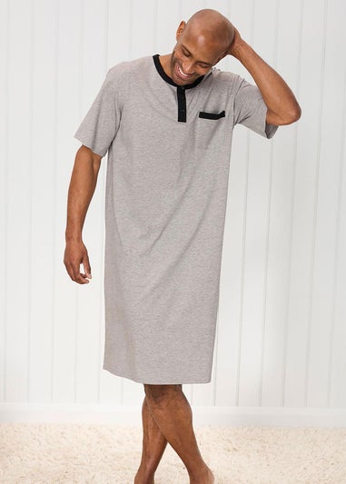 Cotton Traders Grey Marl Cotton Rich Short Sleeve Jersey Nightshirt