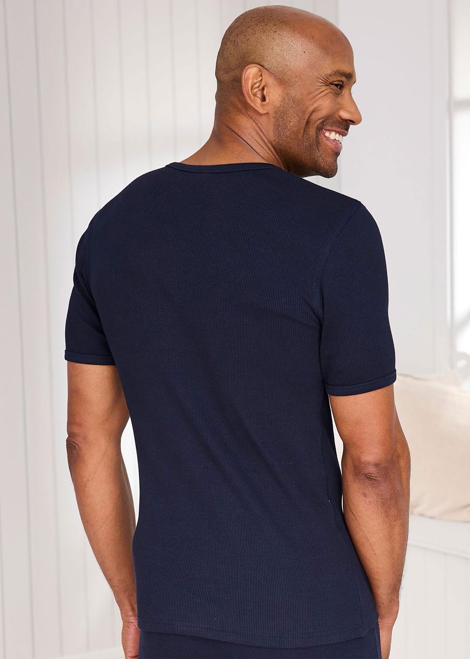 Cotton Traders Navy 2 Pack Cotton Ribbed Crew Neck Vests