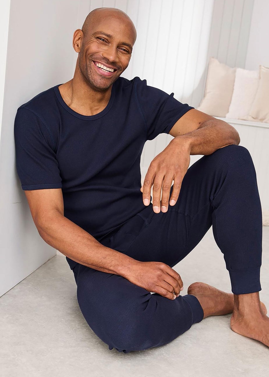 Cotton Traders Navy 2 Pack Cotton Ribbed Crew Neck Vests