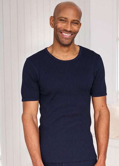 Cotton Traders Navy 2 Pack Cotton Ribbed Crew Neck Vests