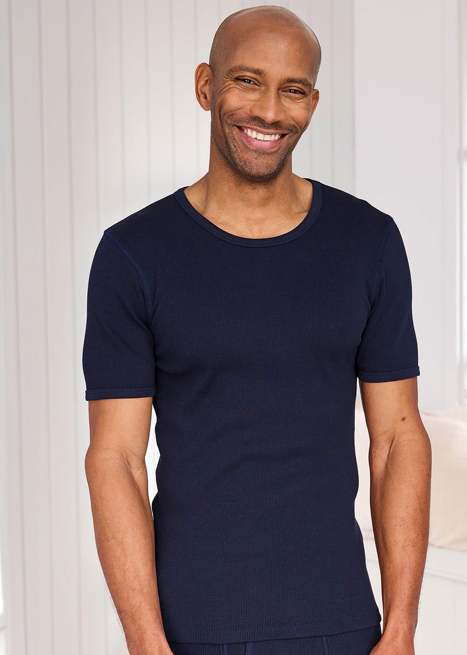 Cotton Traders Navy 2 Pack Cotton Ribbed Crew Neck Vests