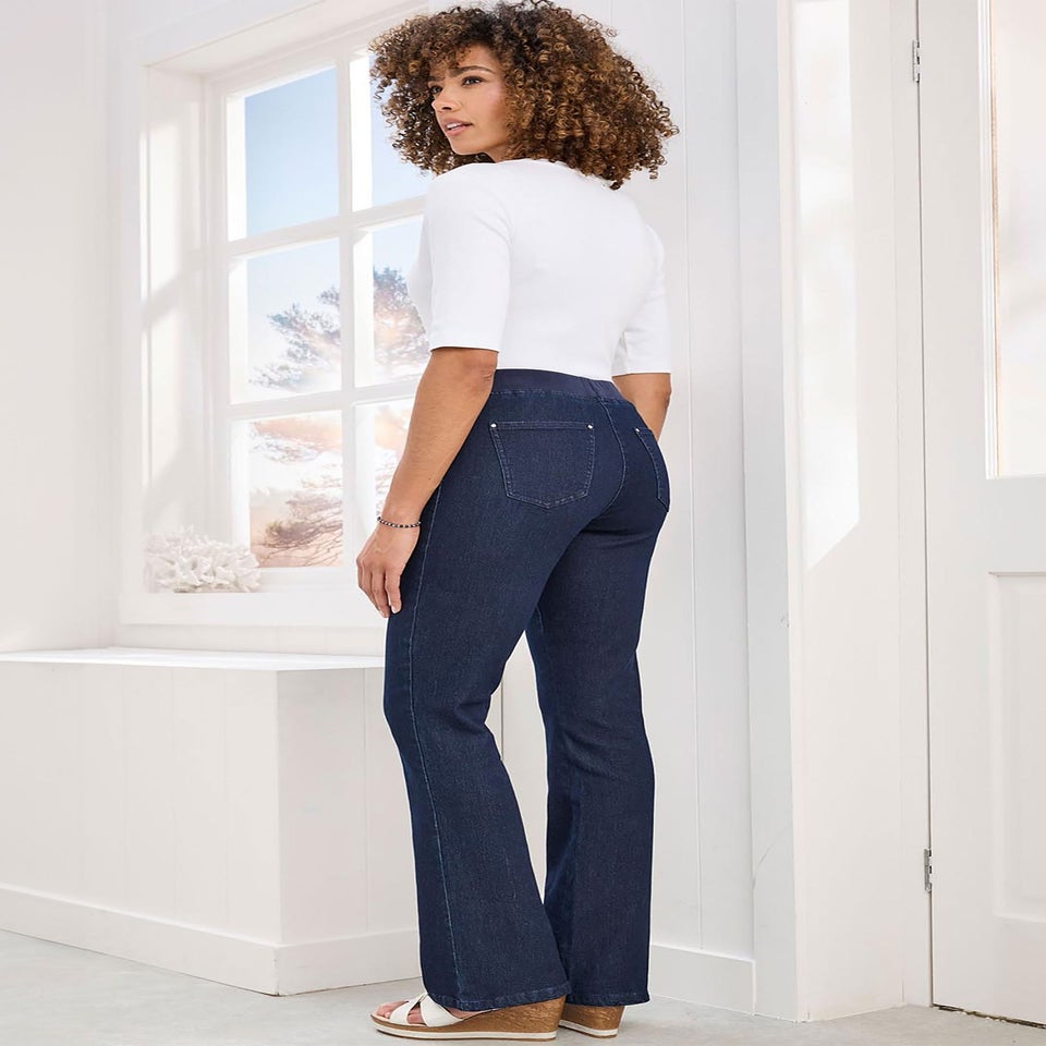 Cotton Traders Dark Denim Premium Pull-On Bootcut Jeans