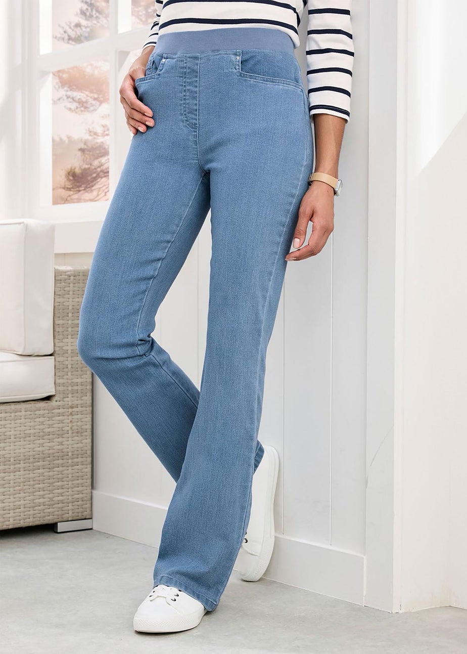 Cotton Traders Washed Blue Premium Pull-On Bootcut Jeans