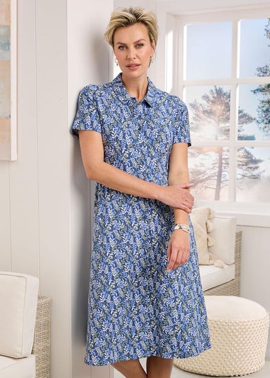 Cotton Traders Mid Blue Short Sleeved Jersey Midi Shirt Dress