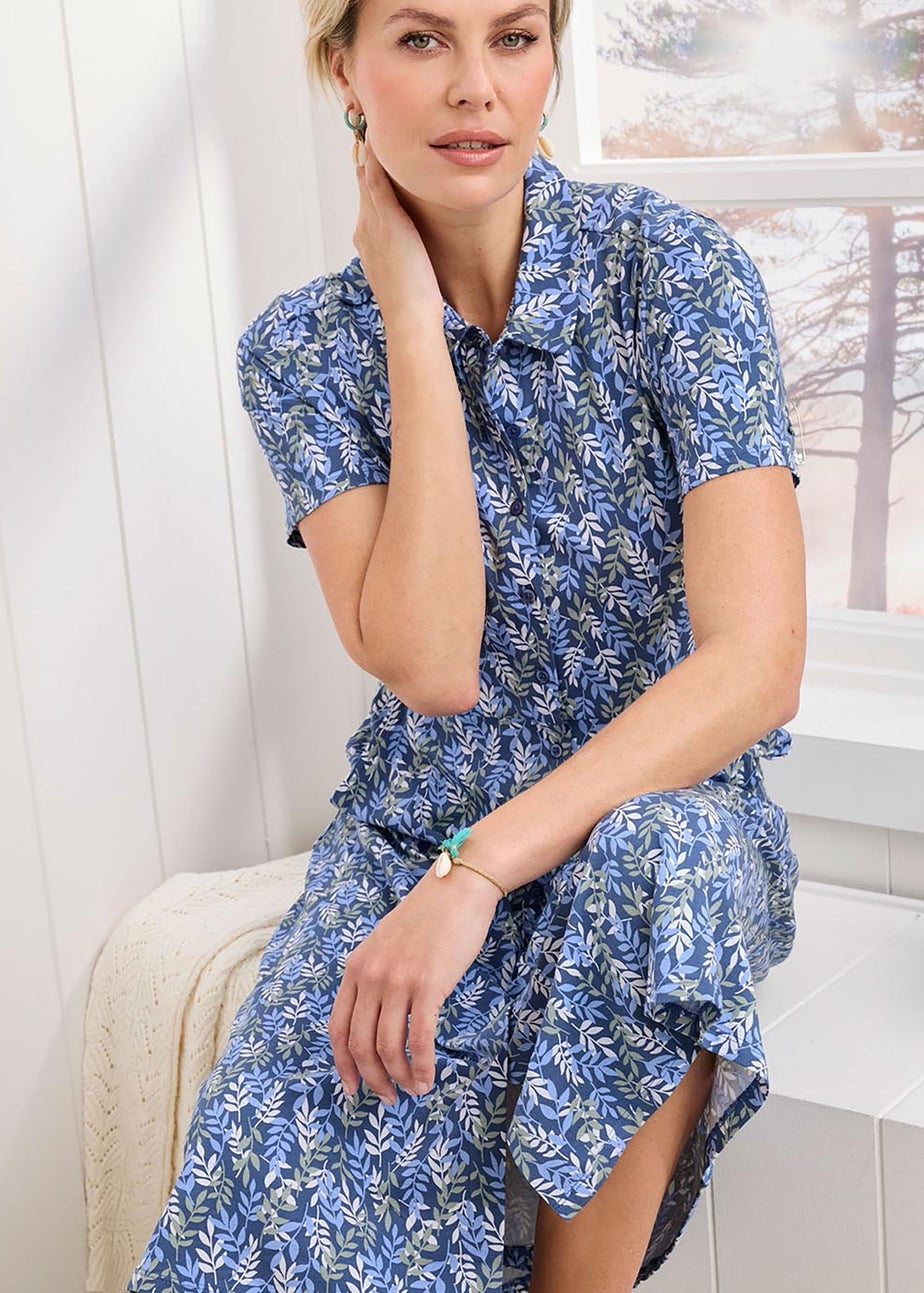 Cotton Traders Mid Blue Short Sleeved Jersey Midi Shirt Dress