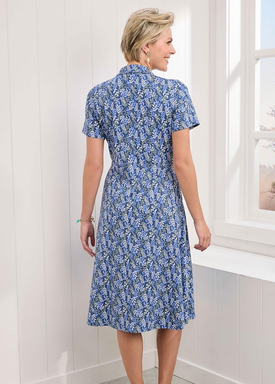 Cotton Traders Mid Blue Short Sleeved Jersey Midi Shirt Dress