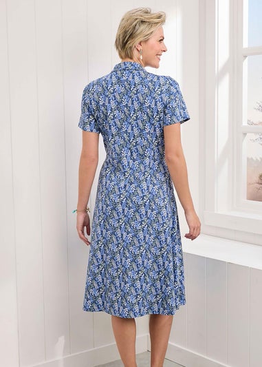 Cotton Traders Mid Blue Short Sleeved Jersey Midi Shirt Dress