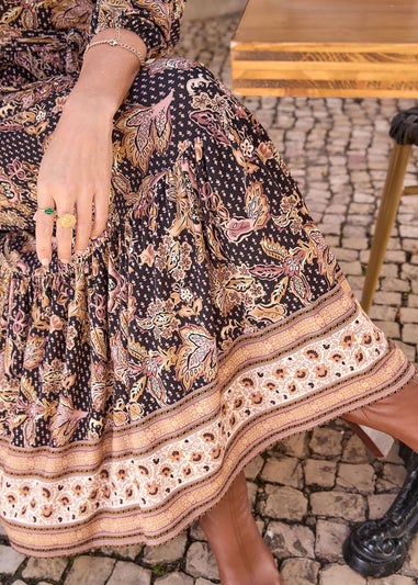 Cotton Traders Black Jersey Tiered Maxi Dress