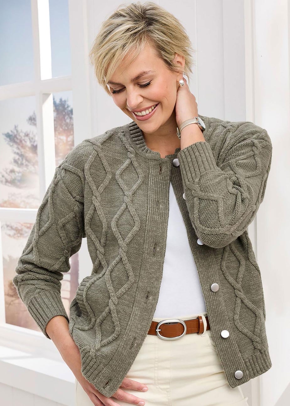 Cotton Traders Pistachio Cable Knitted bomber Cardigan