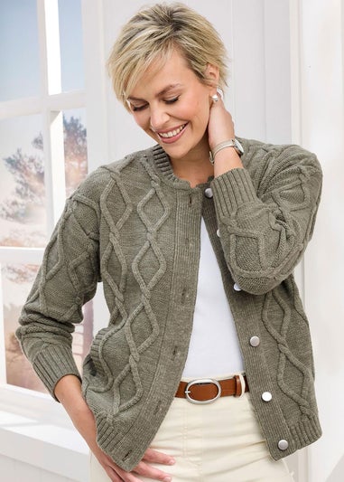 Cotton Traders Pistachio Cable Knitted bomber Cardigan