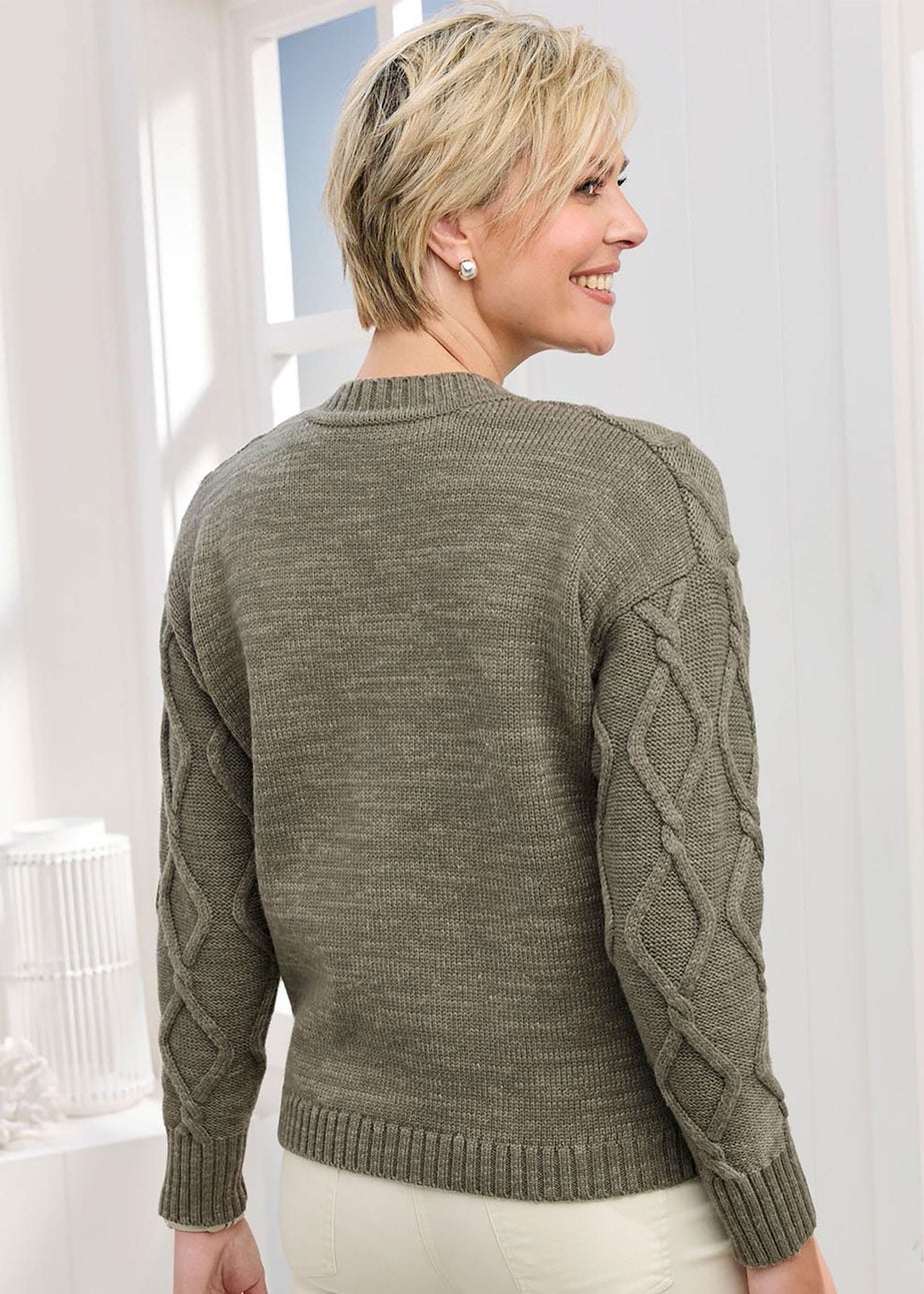 Cotton Traders Pistachio Cable Knitted bomber Cardigan