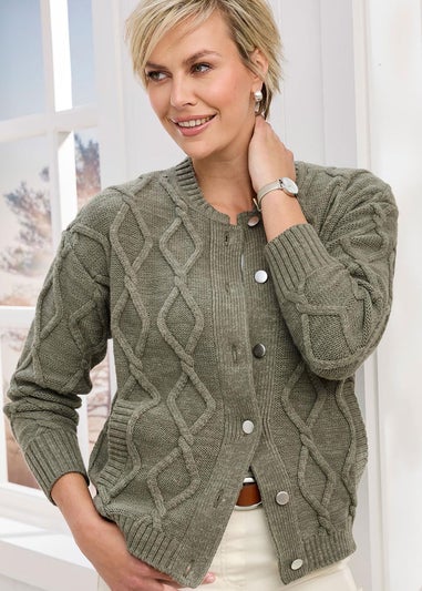 Cotton Traders Pistachio Cable Knitted bomber Cardigan