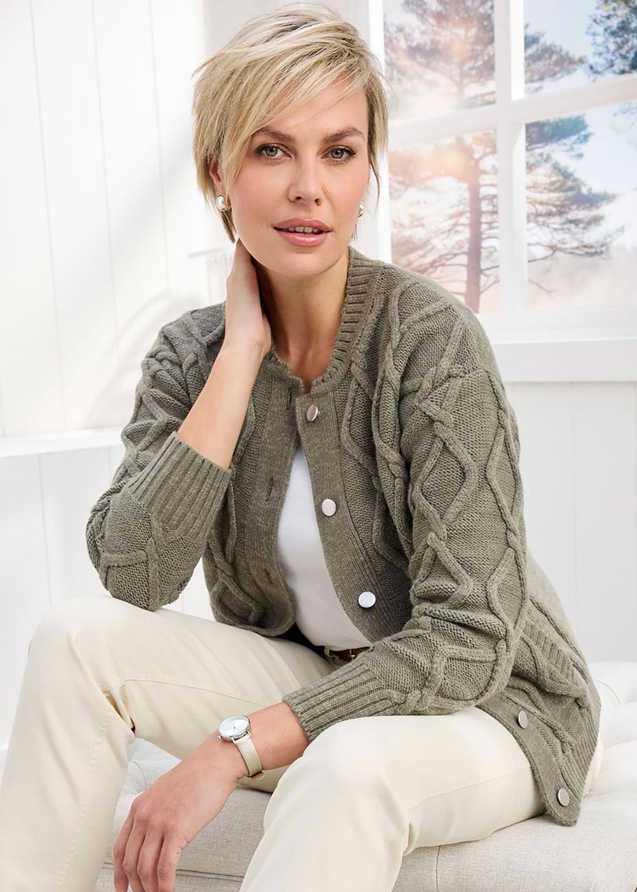 Cotton Traders Pistachio Cable Knitted bomber Cardigan