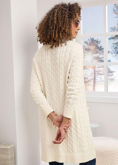 Cotton Traders Cream Longline Cotton Cable Cardigan