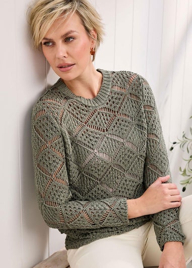 Cotton Traders Pistachio Pointelle Jumper