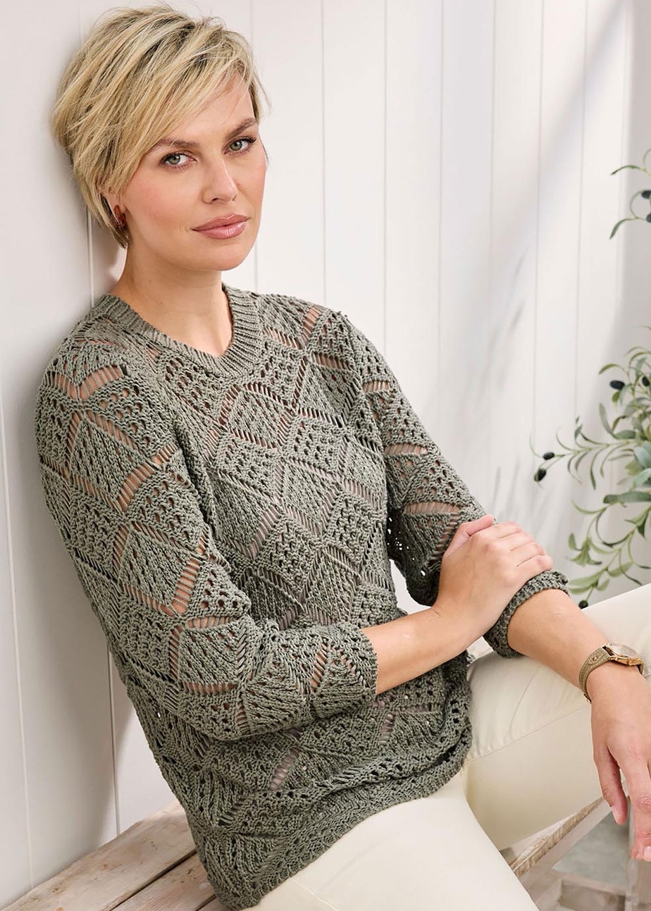 Cotton Traders Pistachio Pointelle Jumper