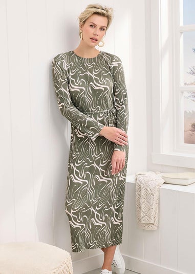 Cotton Traders Pistachio Plisse Printed Jersey Maxi Dress