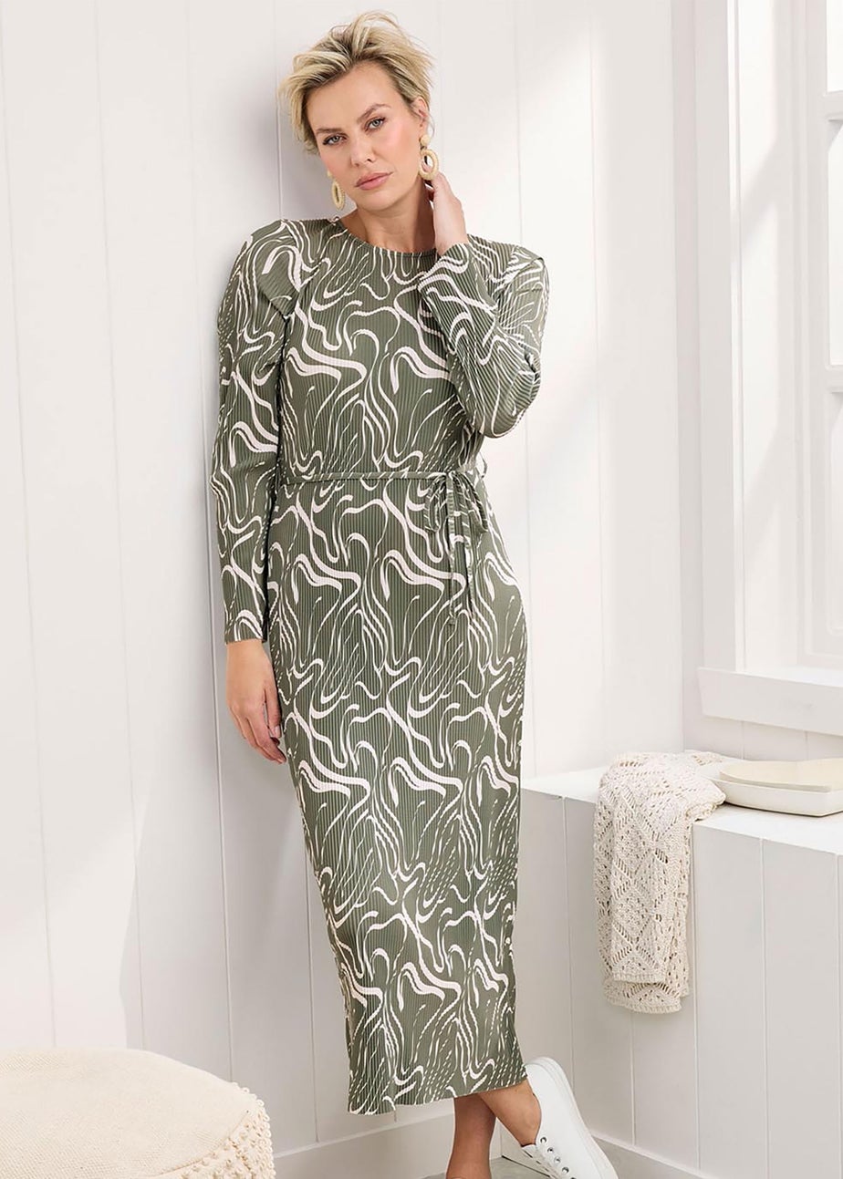 Cotton Traders Pistachio Plisse Printed Jersey Maxi Dress