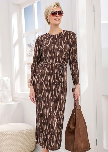 Cotton Traders Chocolate Plisse Printed Jersey Maxi Dress