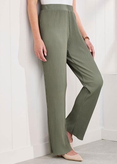 Cotton Traders Pistachio Plisse Jersey Wide Leg Trousers