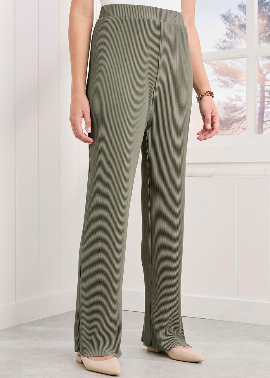 Cotton Traders Pistachio Plisse Jersey Wide Leg Trousers